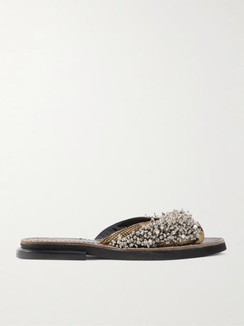 Embellished Snake-effect Leather Slides
