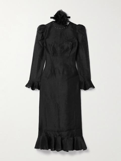 Crush Embellished Linen And Silk-blend Midi Dress