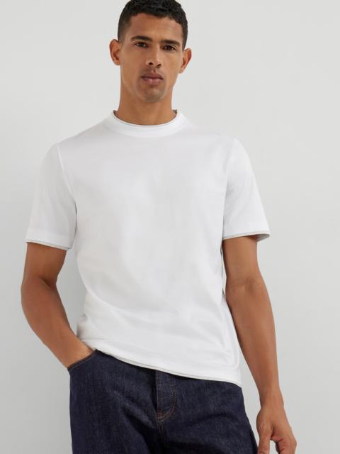 Cotton jersey crew neck T-shirt with faux-layering