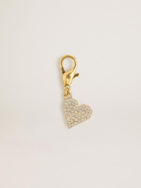 Heart-shaped charm in gold-colored brass with crystals