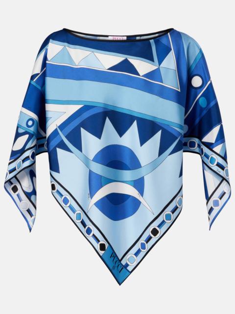 Printed silk satin top