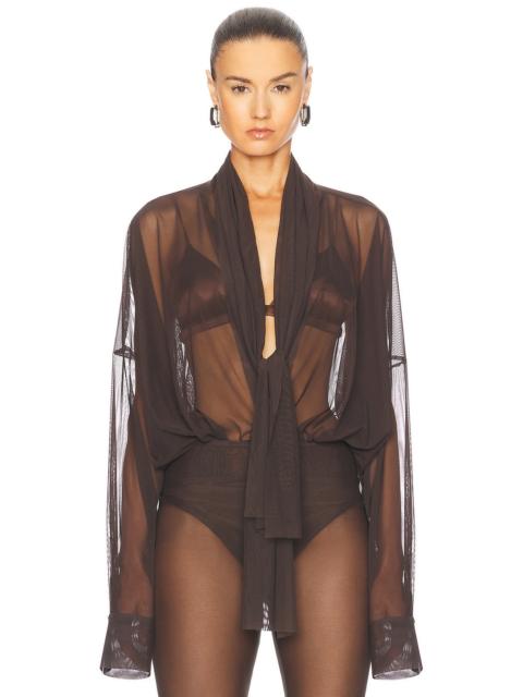 Super Oversized Boyfriend Shirt Bow Bodysuit