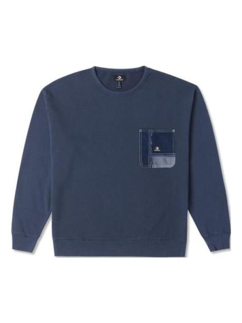Converse Denim Patchwork Crew Sweatshirt 'Navy' 10025519-A02
