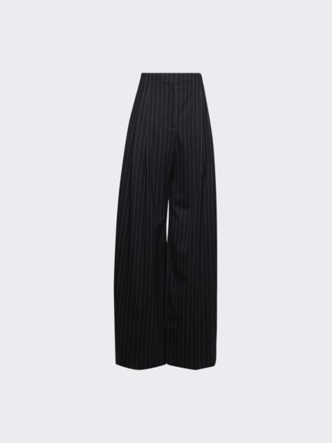 Pinstripe Wide Pleated Trousers Navy And White