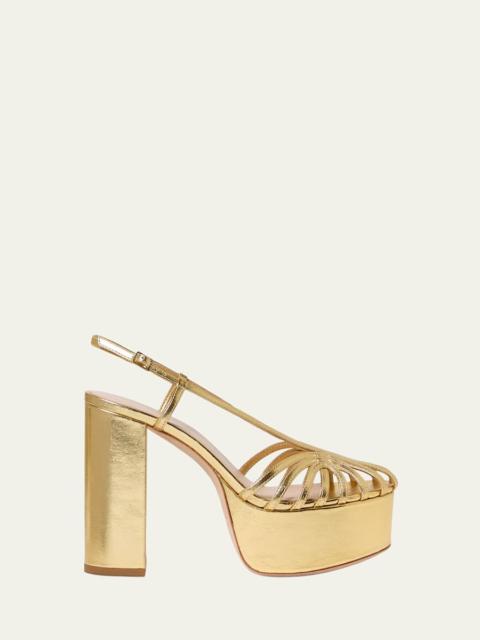 120mm Isabella Lattice Metallic Leather Platform Sandals