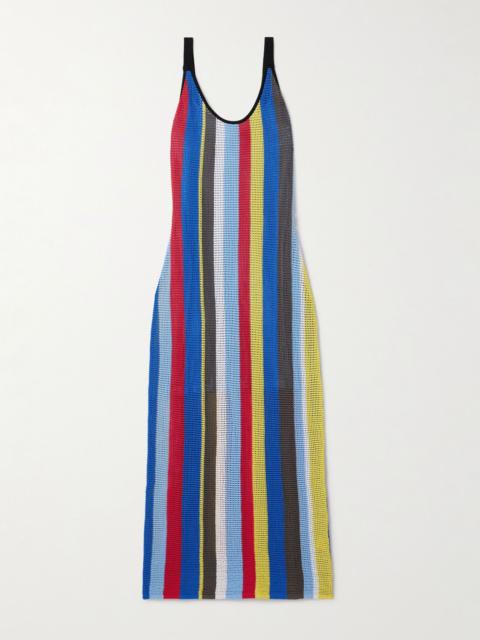 Jessica striped crocheted cotton midi dress Multi