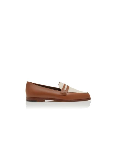 Brown and Cream Calf Leather Loafers