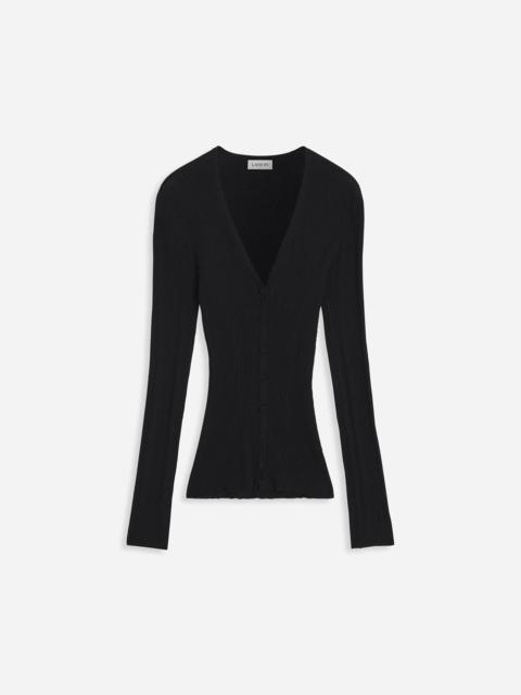 V NECK RIBBED CARDIGAN IN SILK AND CASHMERE