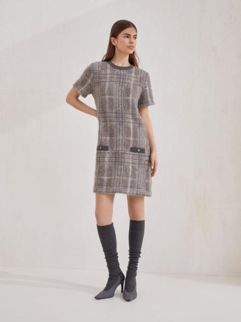 Mohair, virgin wool and cashmere jacquard knit dress with dazzling check embroidery