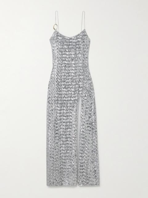 Sequin-embellished Stretch-mesh Maxi Dress