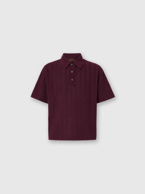 Cotton and viscose polo shirt with tone-on-tone zigzag