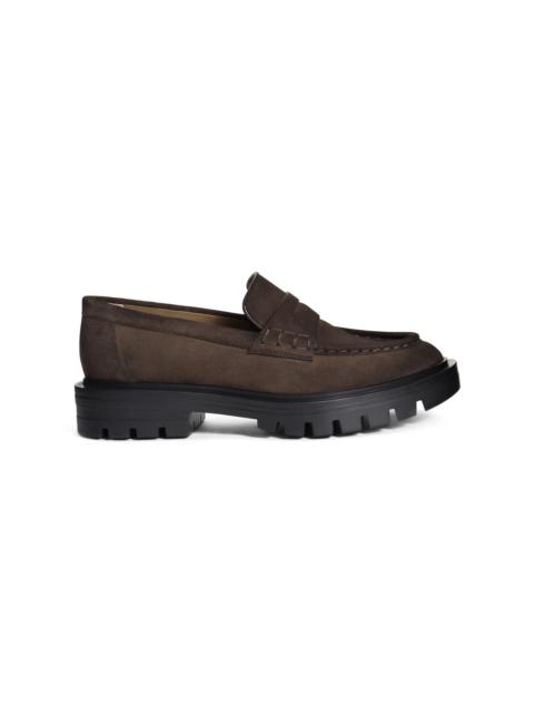 Women’s dark brown suede penny loafer