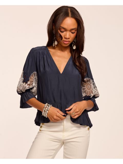 Berry Embroidered Short Sleeve Blouse