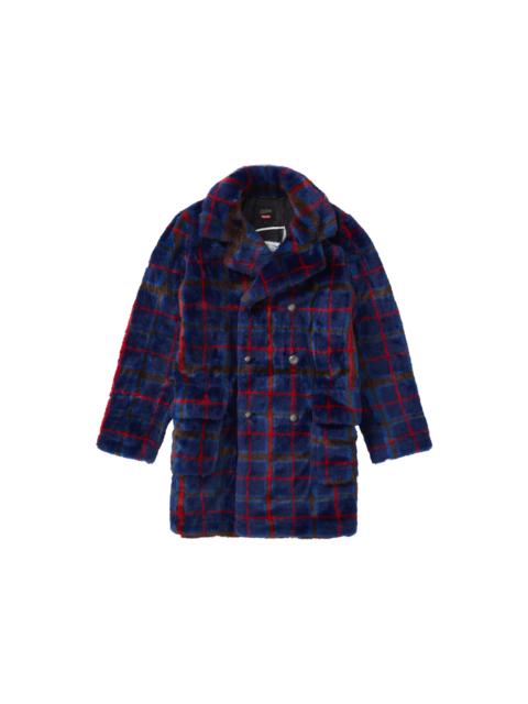 Supreme Jean Paul Gaultier Double Breasted Plaid Faux Fur Coat Blue