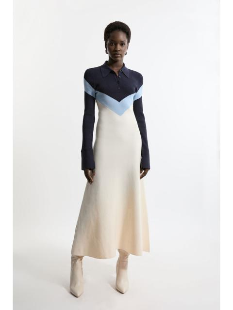 Viscose Blend Rib Knit Polo Top Maxi Dress