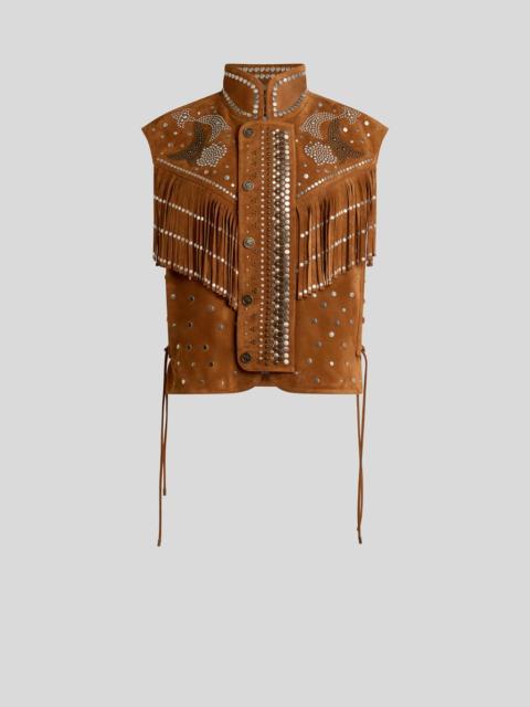 LEATHER WAISTCOAT WITH STUDS AND FRINGING