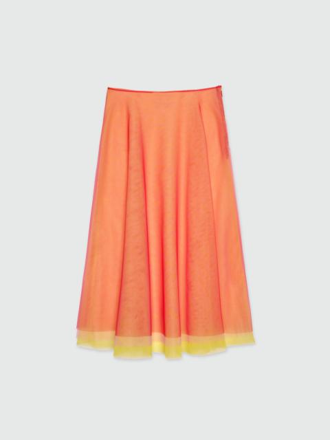 Red midi skirt in light multicolored tulle overlay