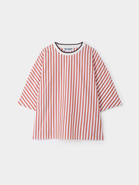 KIMONO T-SHIRT / cream & red stripes
