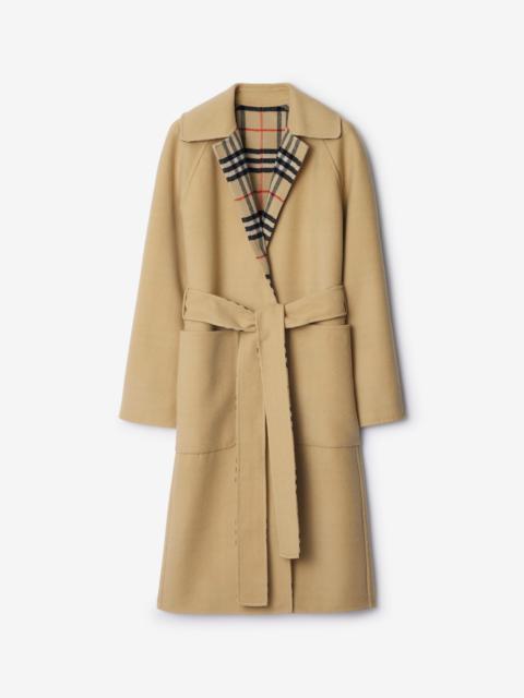 Long Reversible Check Wool Car Coat