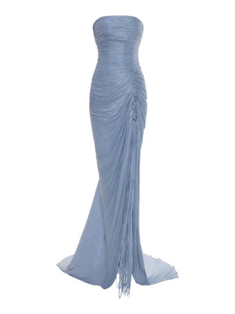 Gathered Capelet Detailed Gown light blue