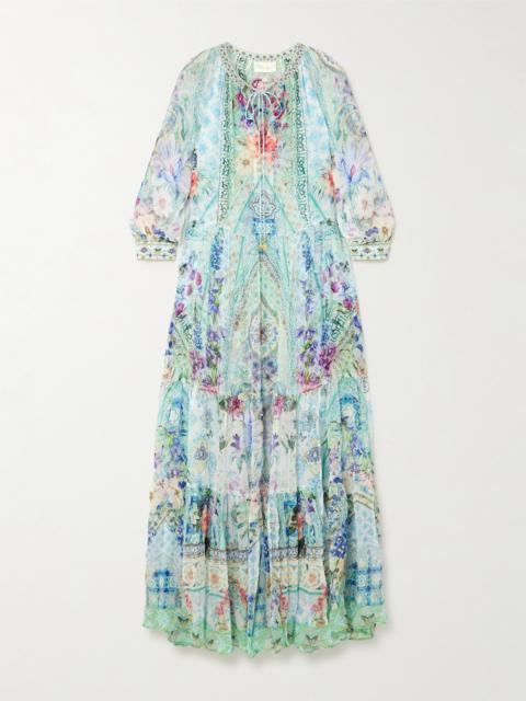 Embellished Tiered Printed Silk-crepon Maxi Dress