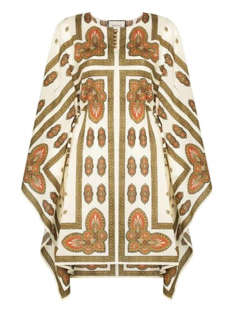 Floral print cotton short kaftan dress