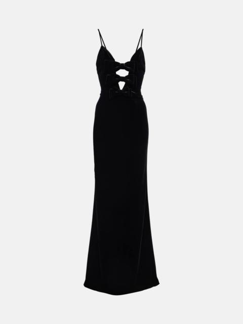 Bow-detail velvet gown