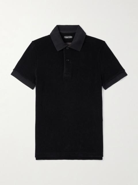 Slim-Fit Cotton-Blend Terry Polo Shirt Black