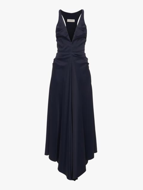 Gathered Racer Back Dress In Ink Blue