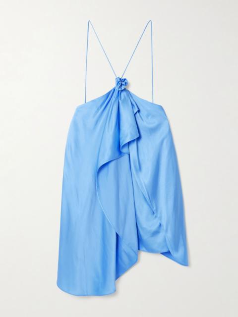 Draped satin halterneck top Blue