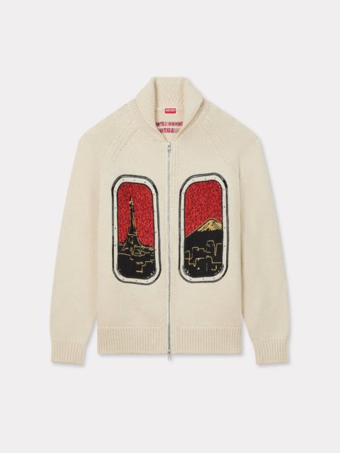 'KENZO City' embroidered zipped knitted cardigan in wool cotton