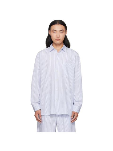 White & Blue Poplin Long-Sleeved Pyjama Shirt