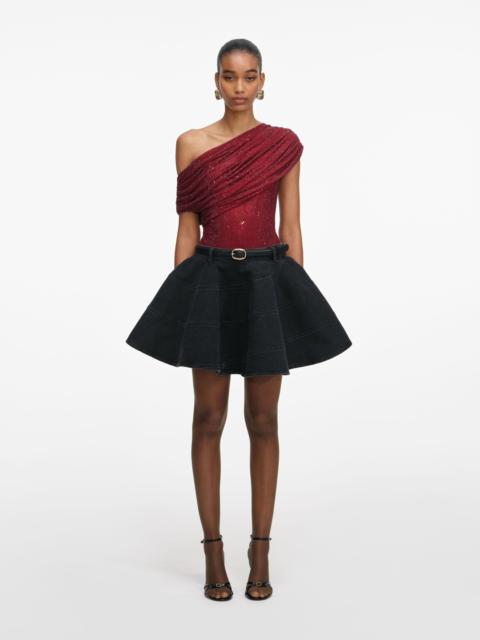 Black Flared Denim Mini Skirt