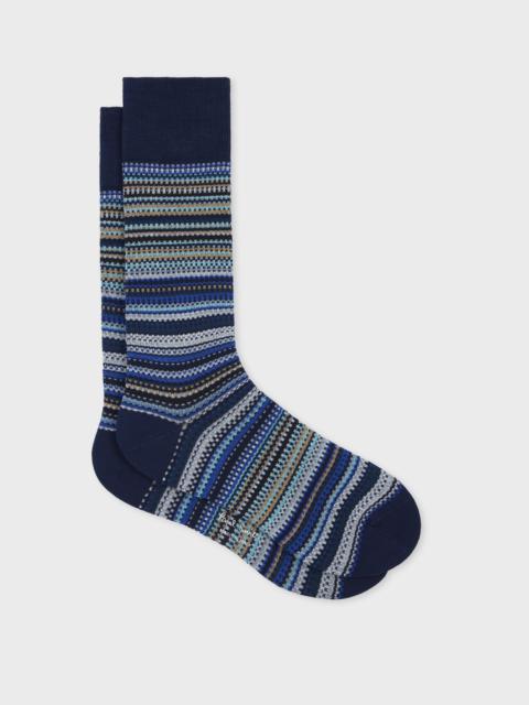Navy Tonal Stripe Cotton-Blend Pique Socks