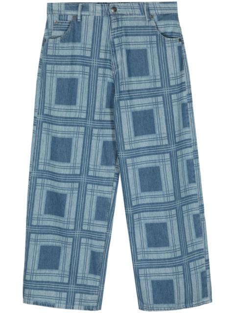 check-print straight-leg jeans