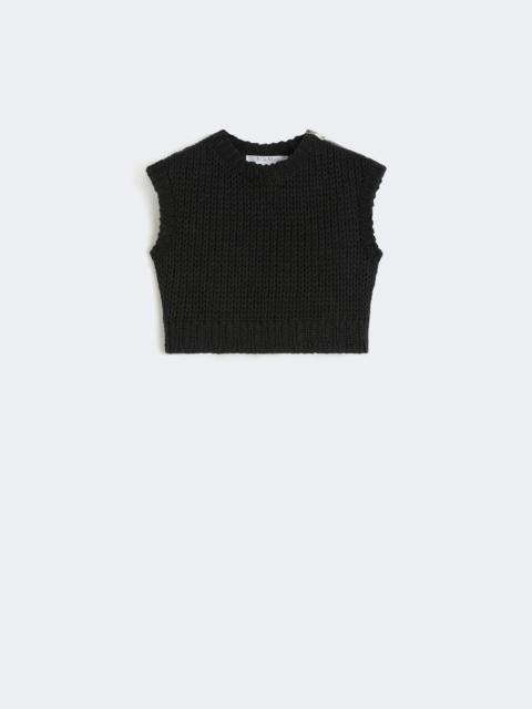 Sleeveless cropped jumper in smooth cotton - BLACK