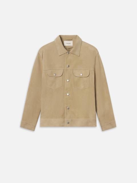 Suede Trucker Jacket in Oxford Beige