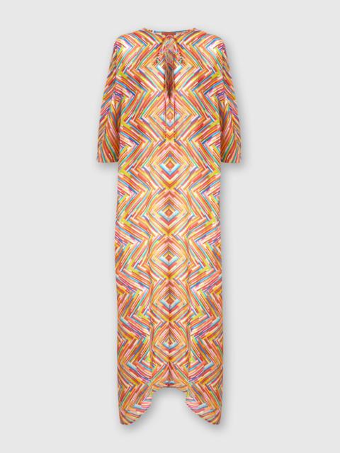 Long kaftan in printed cotton and silk blend