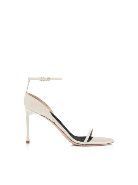PATENT LEATHER VERTIGO ANKLE STRAP SANDAL