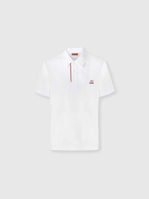 Solid color cotton piqué polo shirt with zigzag embroidery and contrasting detail
