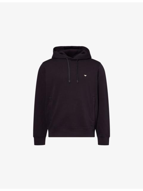 Eagle-Embroidery Relaxed-Fit Stretch-Cotton Blend Hoodie