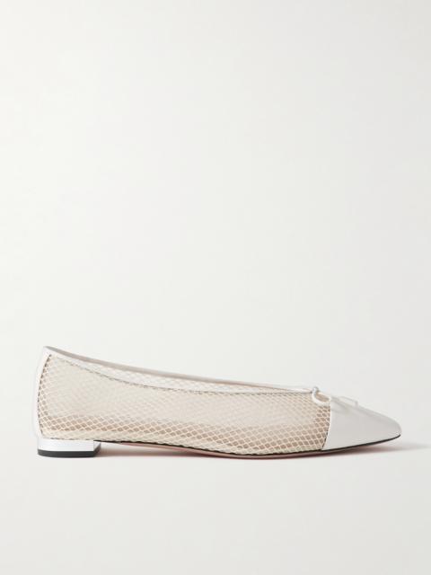Gioia Bow-detailed Leather-trimmed Mesh Ballet Flats