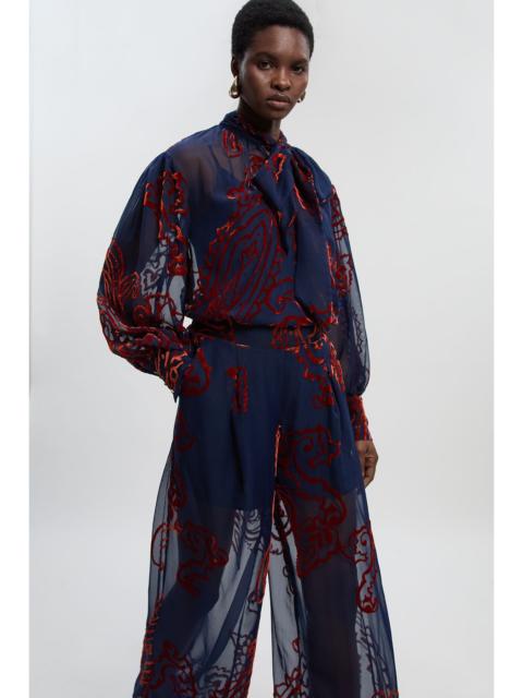 Paisley Devore Woven Pussy Bow Blouse