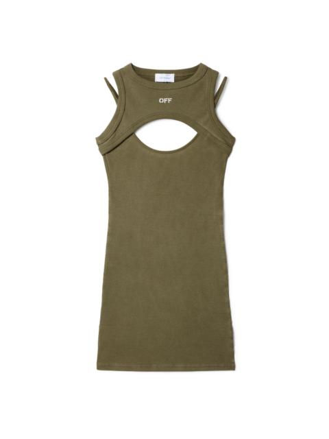 Green Stamp Ribbed Cut-out Dress