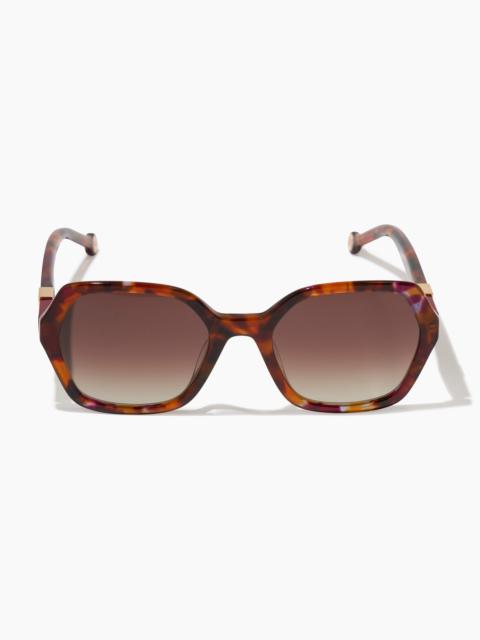 Hexagonal Frame Sunglasses with Checkerboard Detail