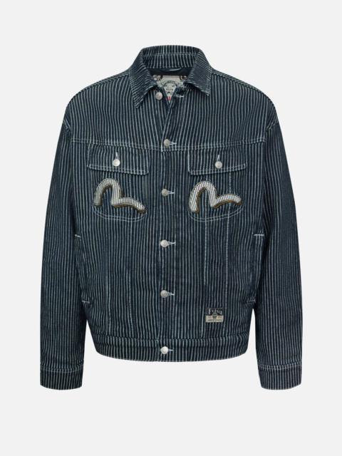 SEAGULL AND WHEEL OF WISDOM PRINT LOOSE FIT DENIM JACKET