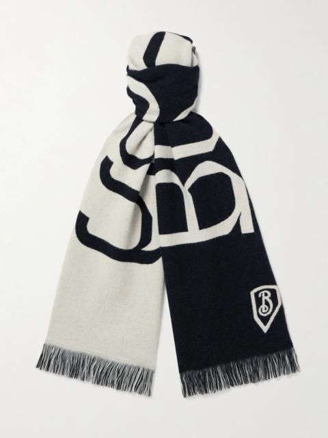 Fringed Logo-Jacquard Wool Scarf Black