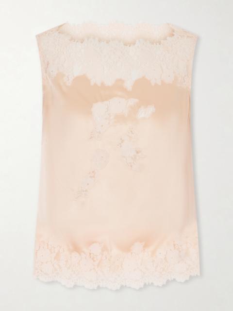 Viviane Lace-trimmed Silk-satin Top