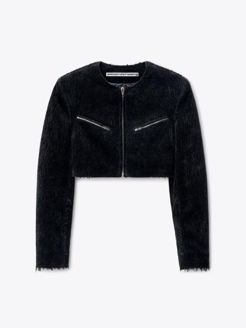 Black Bubble Grain Velvet Cropped Jacket