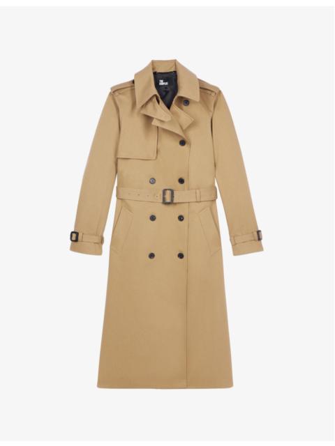 Double-breasted long cotton trench coat